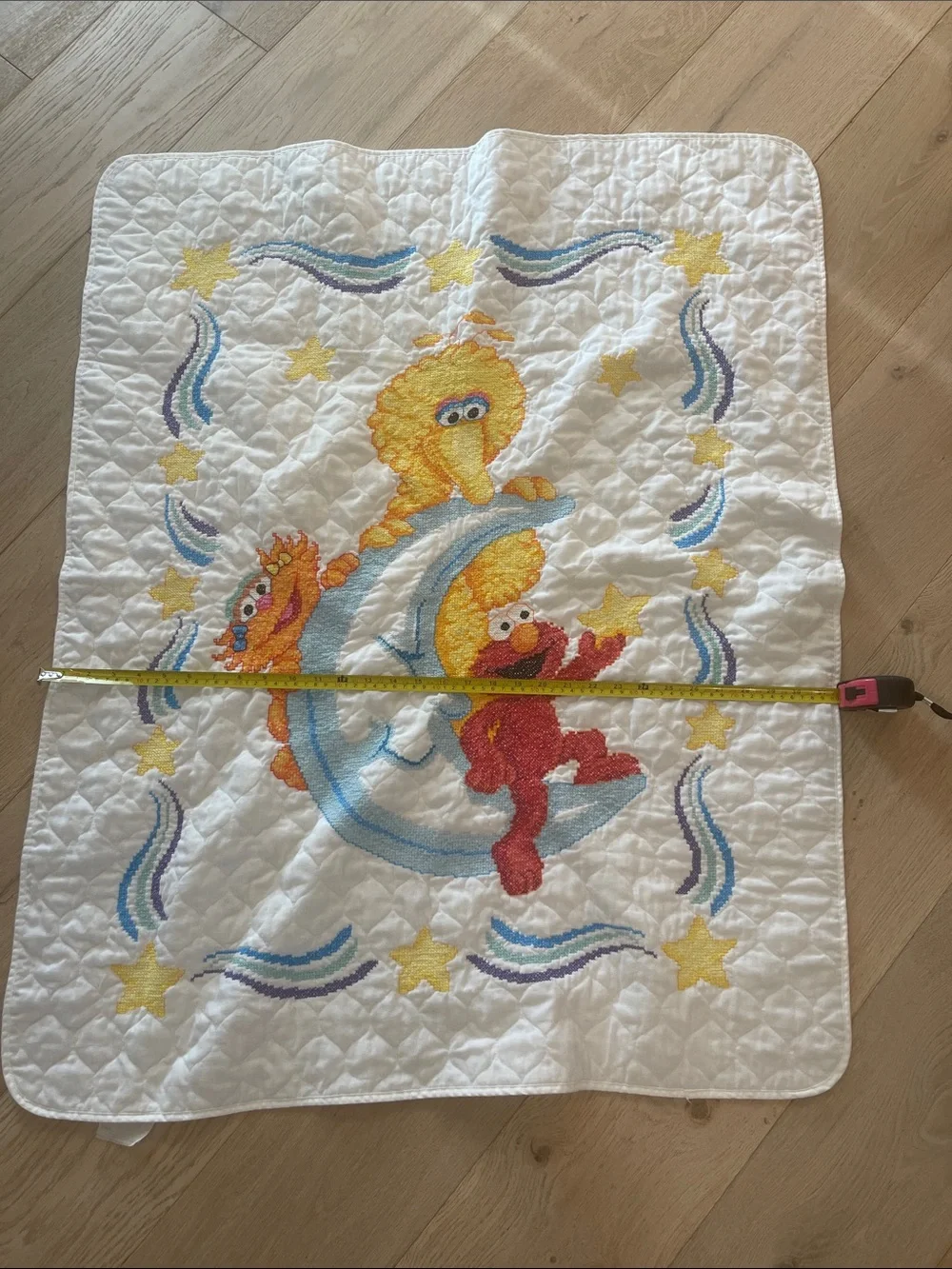 VINTAGE JANLYNN Sesame Street Star Gazers stamped cross stitch crib blanket